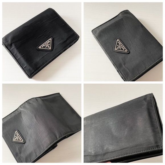 Prada black Tessuto nylon triangle logo medium bifold wallet 90s - Picture 2 of 10